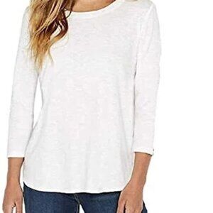 Kirkland Signature Women's Top Reg Slub Tee 3/4 Sleeve (White, Medium)
